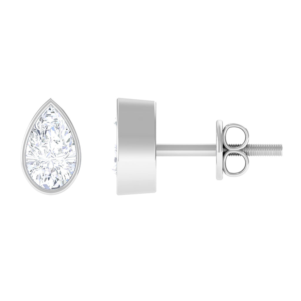 1/2 CT Pear Cut Bezel Set Diamond Solitaire Dainty Stud Earrings Diamond - ( HI-SI ) - Color and Clarity - Rosec Jewels