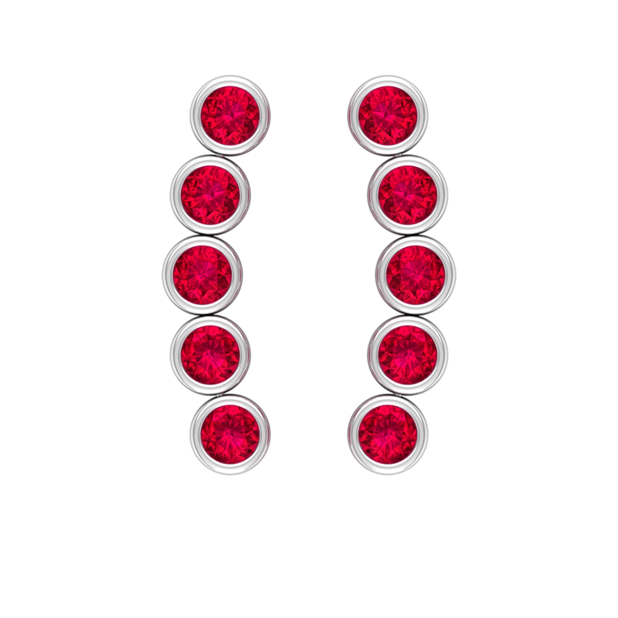 Climber Earrings with Bezel Set Ruby Ruby - ( AAA ) - Quality - Rosec Jewels