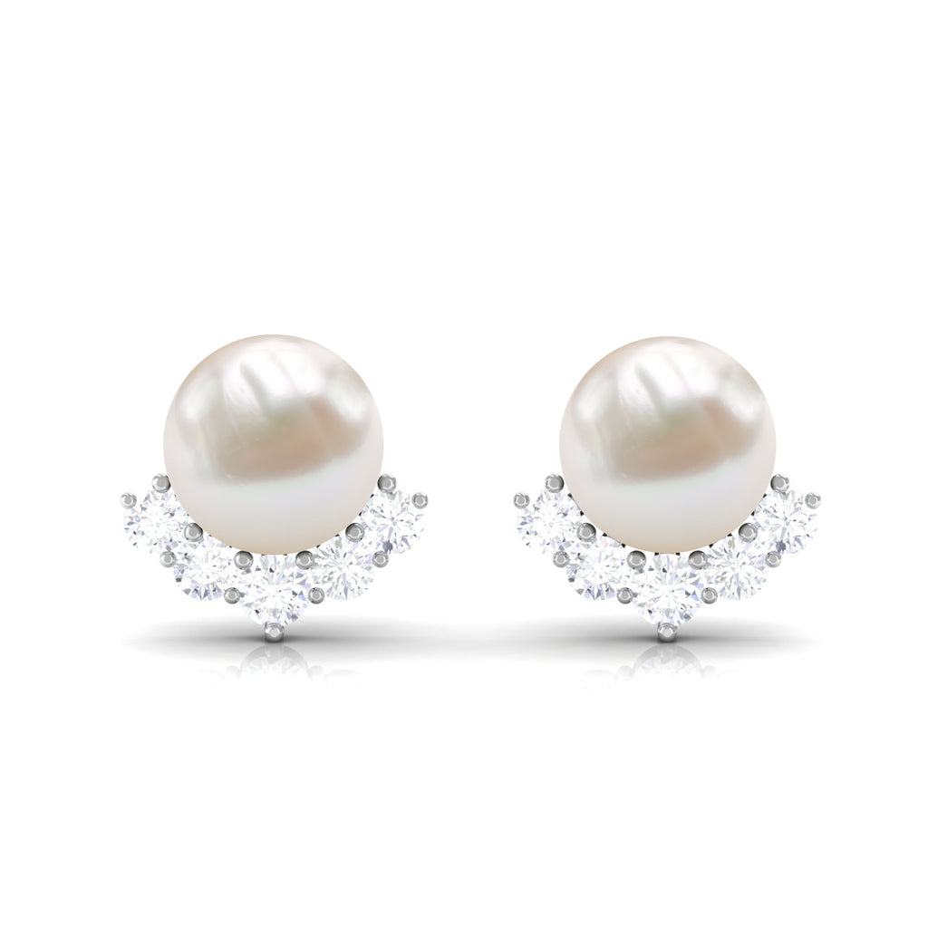 4.25 CT Modern Stud Earrings with Freshwater Pearl and Diamond Accents Freshwater Pearl - ( AAA ) - Quality - Rosec Jewels