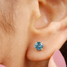 Classic London Blue Topaz Solitaire Stud Earrings London Blue Topaz - ( AAA ) - Quality - Rosec Jewels