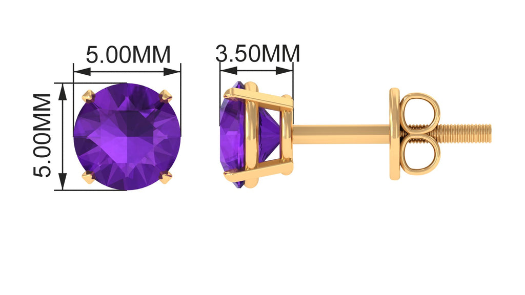 Amethyst Classic Solitaire Stud Earrings Amethyst - ( AAA ) - Quality - Rosec Jewels