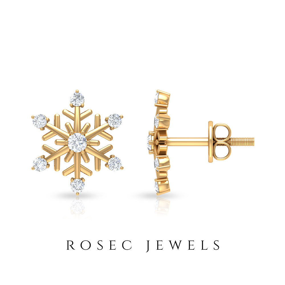 Round Diamond Snowflake Stud Earrings Diamond - ( HI-SI ) - Color and Clarity - Rosec Jewels
