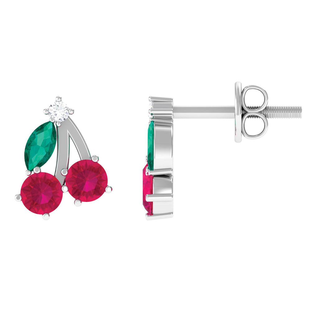 3/4 CT Ruby and Emerald Cherry Earrings with Moissanite Emerald - ( AAA ) - Quality - Rosec Jewels