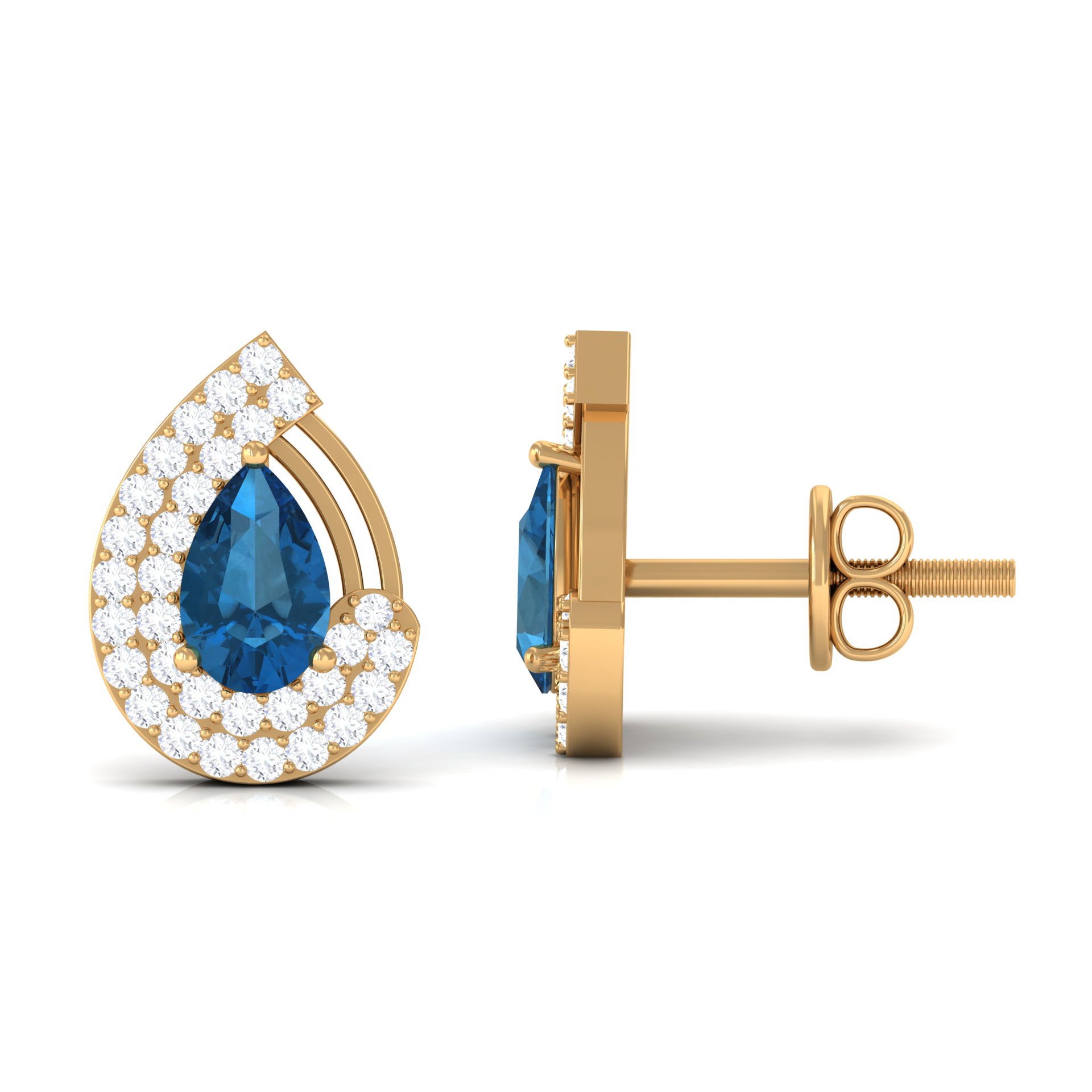 2 CT London Blue Topaz and Diamond Teardrop Stud Earrings London Blue Topaz - ( AAA ) - Quality - Rosec Jewels