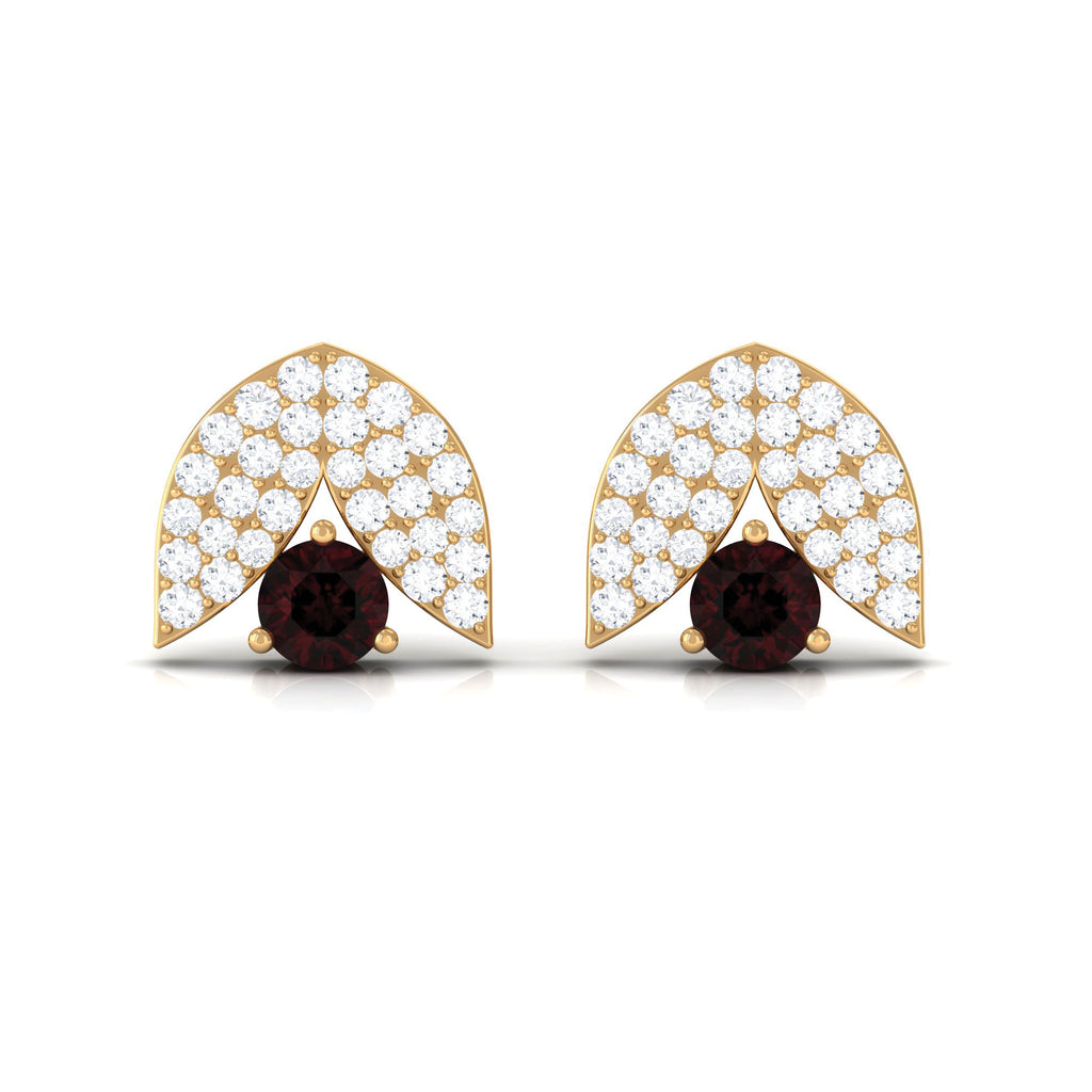 0.75 CT Garnet and Diamond Designer Stud Earrings in Prong Setting Garnet - ( AAA ) - Quality - Rosec Jewels
