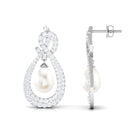 Freshwater Pearl Bridal Dangle Earrings with Moissanite Accent Freshwater Pearl - ( AAA ) - Quality - Rosec Jewels