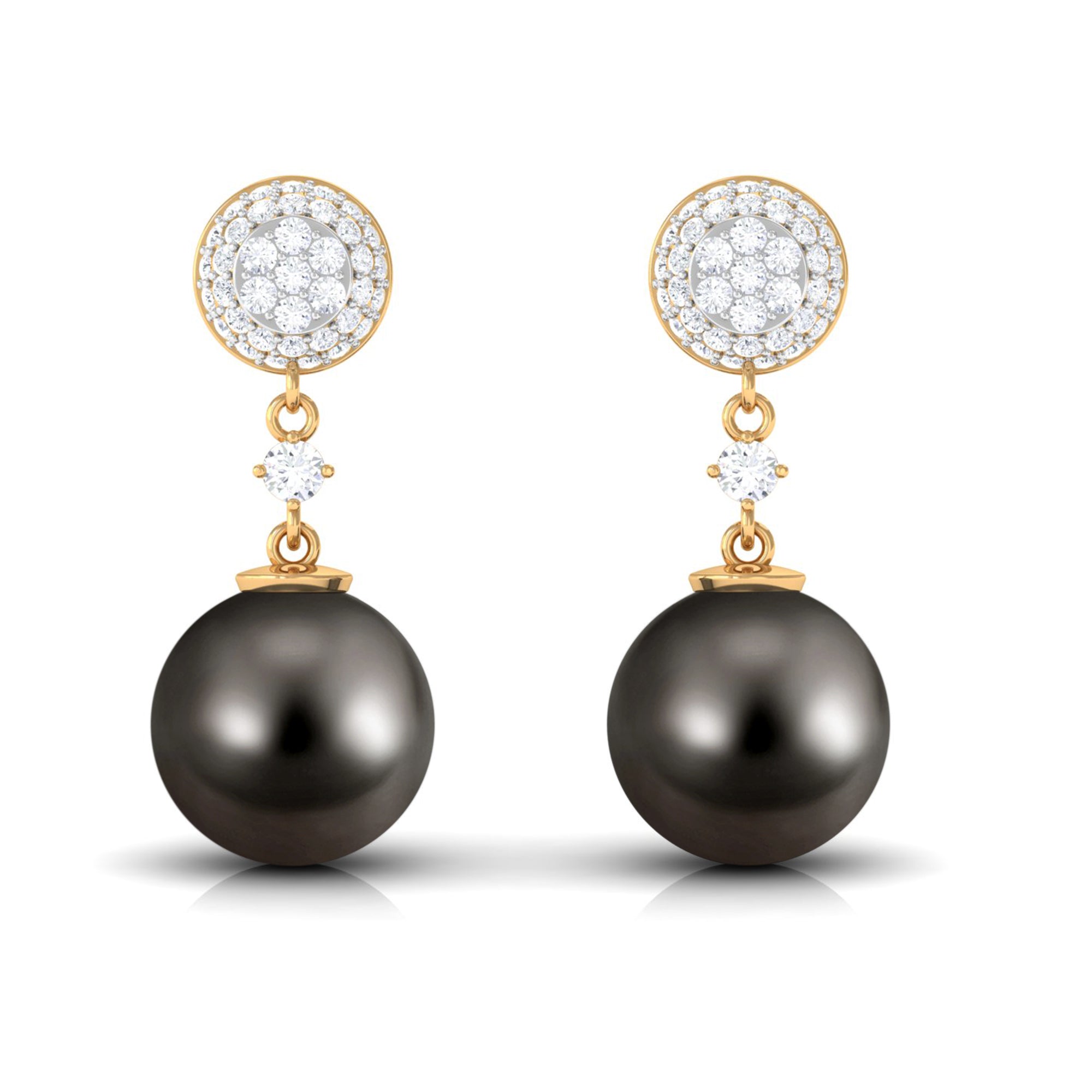 Natural Tahitian Pearl Dangle Earrings with Diamond Tahitian pearl - ( AAA ) - Quality - Rosec Jewels