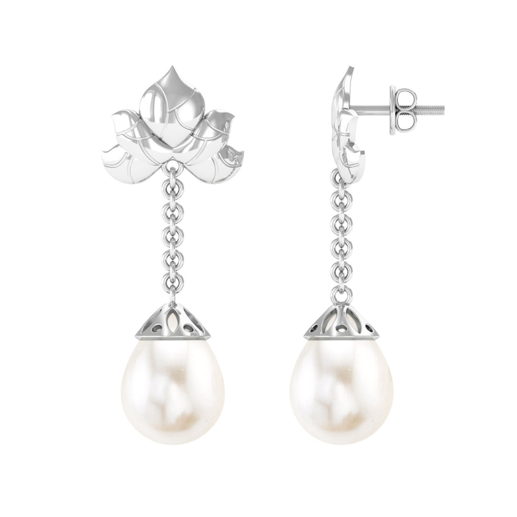 Natural Freshwater Pearl Dangle Earrings in Bead Set Freshwater Pearl - ( AAA ) - Quality - Rosec Jewels