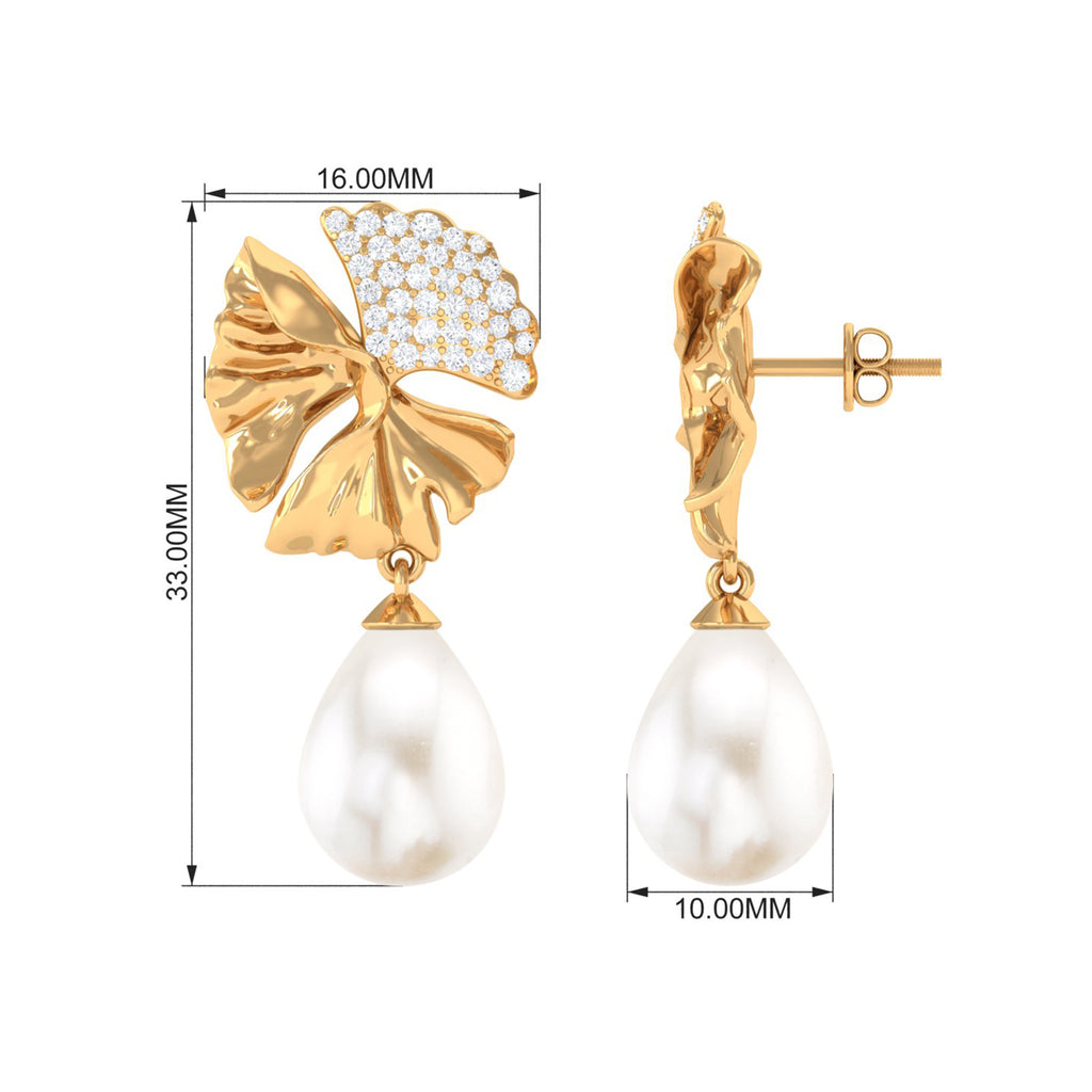 Freshwater Pearl Drop Earrings with Moissanite Accent Freshwater Pearl - ( AAA ) - Quality - Rosec Jewels