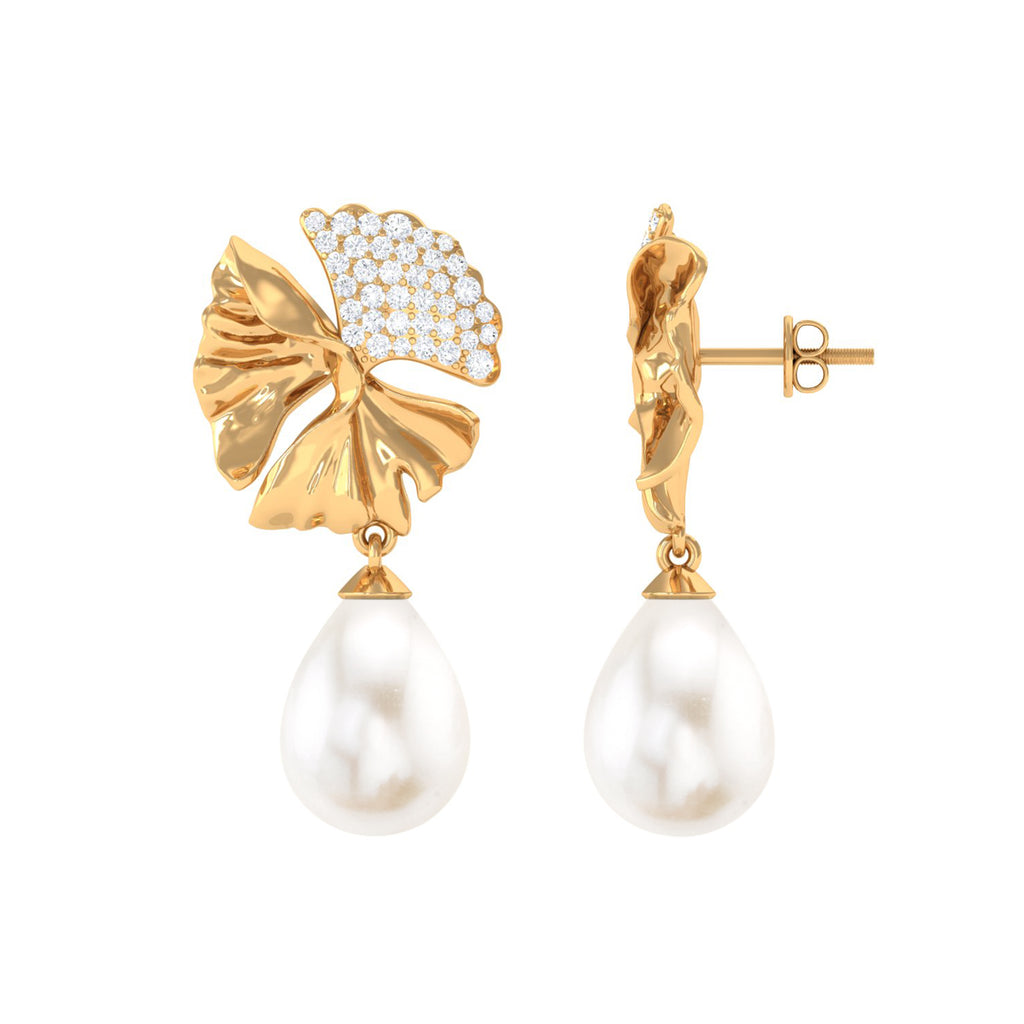 Freshwater Pearl Drop Earrings with Moissanite Accent Freshwater Pearl - ( AAA ) - Quality - Rosec Jewels