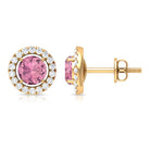 1.25 CT Natural Pink Tourmaline and Diamond Halo Stud Earrings Pink Tourmaline - ( AAA ) - Quality - Rosec Jewels