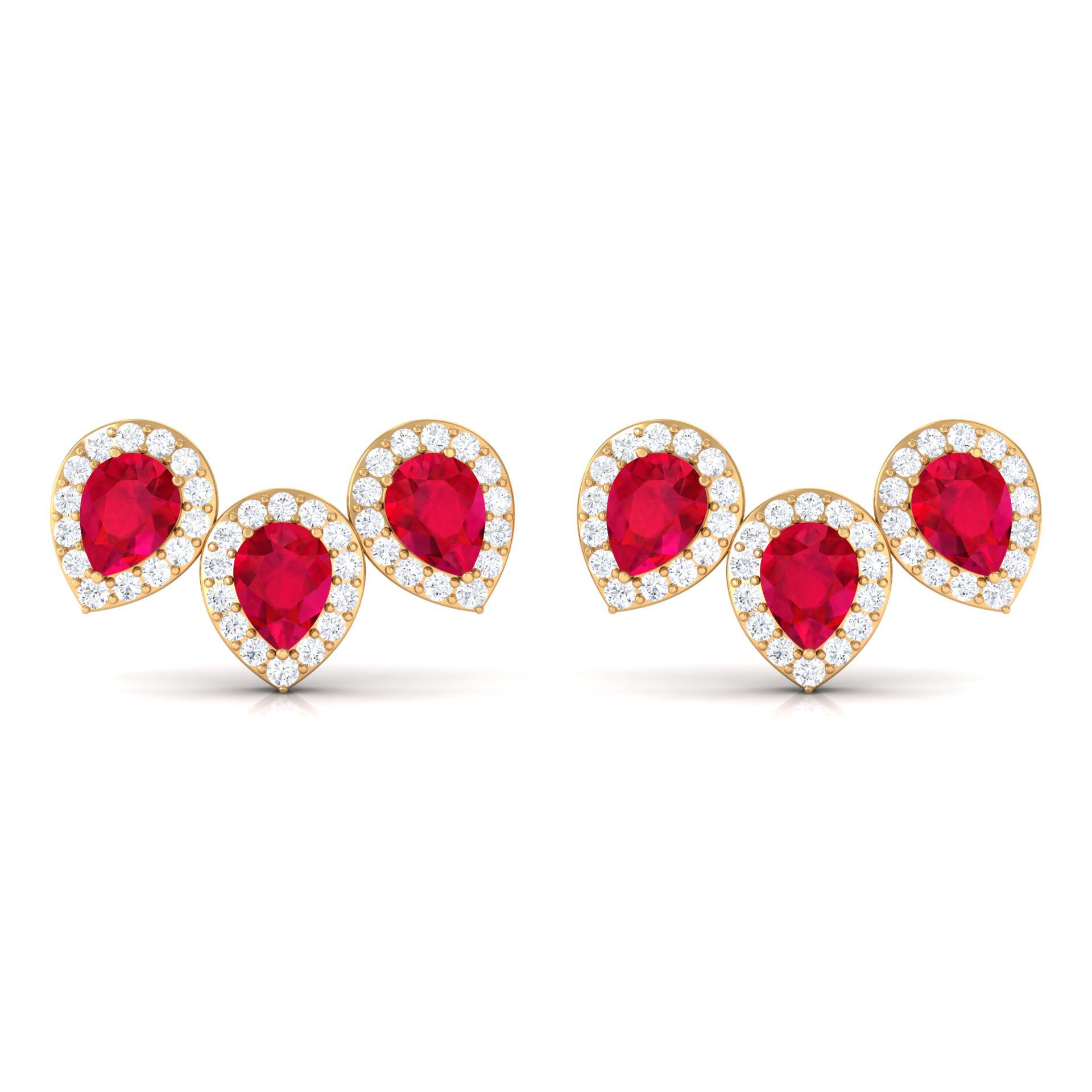 1.75 CT Created Ruby and Diamond Halo 3 Stone Earrings Lab Created Ruby - ( AAAA ) - Quality - Rosec Jewels