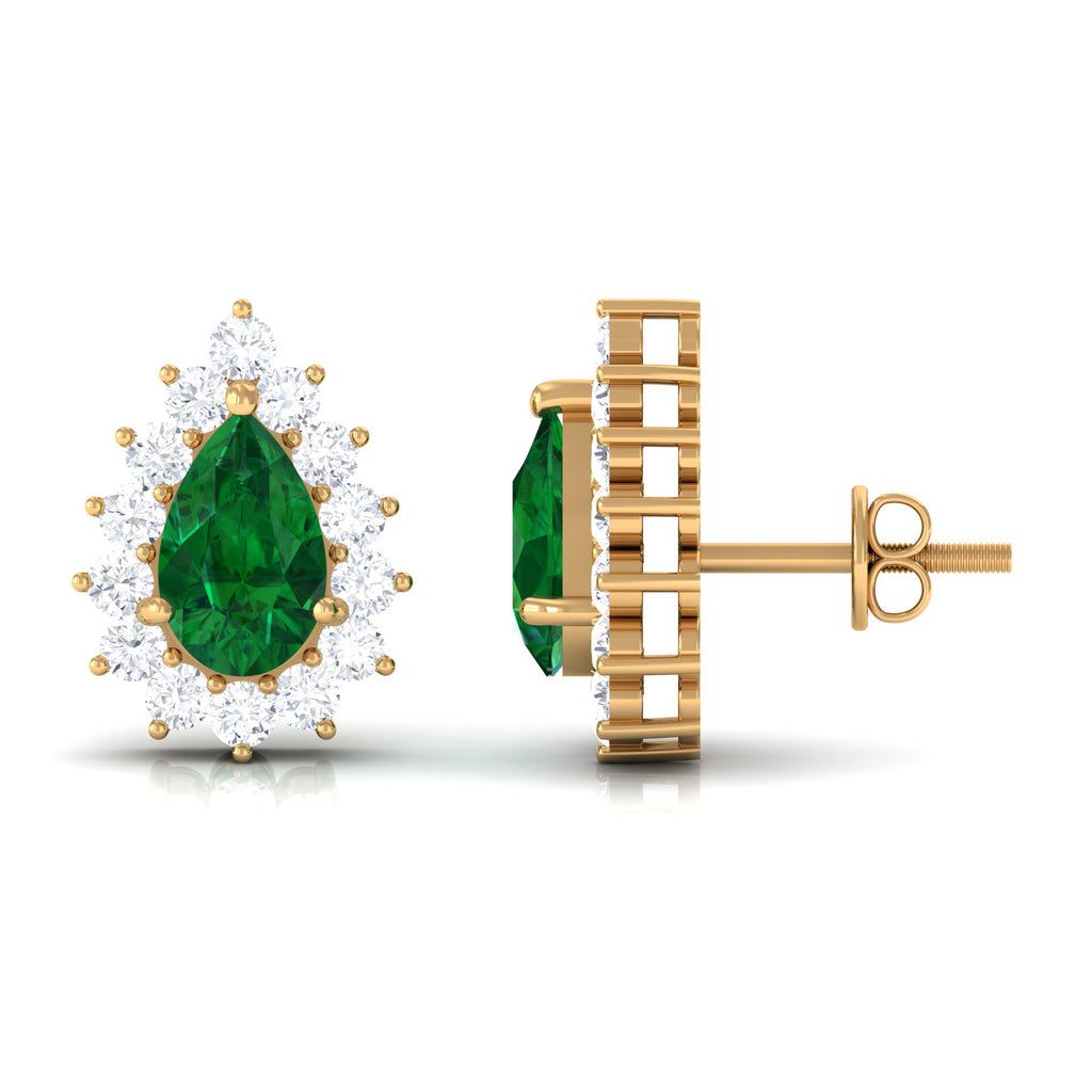 3 CT Created Emerald and Moissanite Halo Stud Earrings Lab Created Emerald - ( AAAA ) - Quality - Rosec Jewels