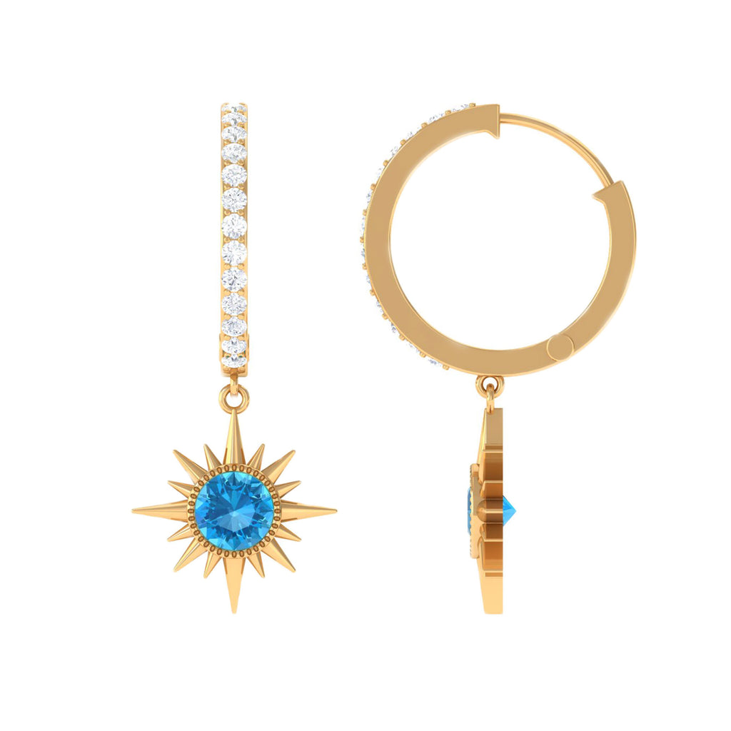 3/4 CT Swiss Blue Topaz and Diamond Sunburst Hoop Earrings Swiss Blue Topaz - ( AAA ) - Quality - Rosec Jewels