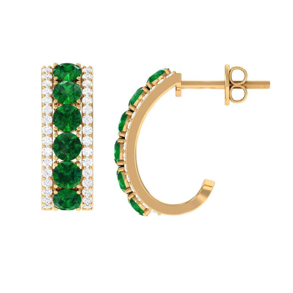 1.75 CT Created Emerald and Diamond Hoop Earrings Lab Created Emerald - ( AAAA ) - Quality - Rosec Jewels