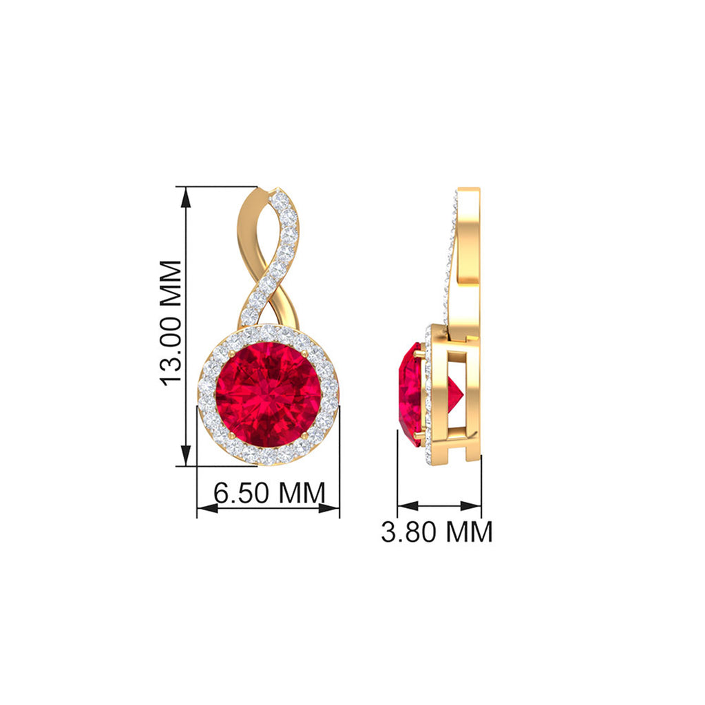 Infinity Drop Halo Earrings with 1.50 CT Diamonds and Created Ruby Lab Created Ruby - ( AAAA ) - Quality - Rosec Jewels