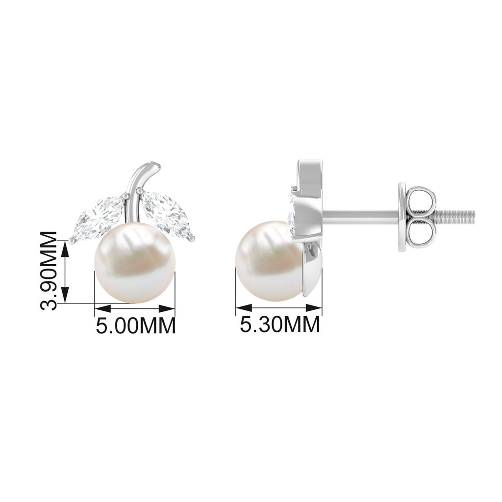 5 MM Freshwater Pearl and Diamond Fruit Stud Earring Freshwater Pearl - ( AAA ) - Quality - Rosec Jewels