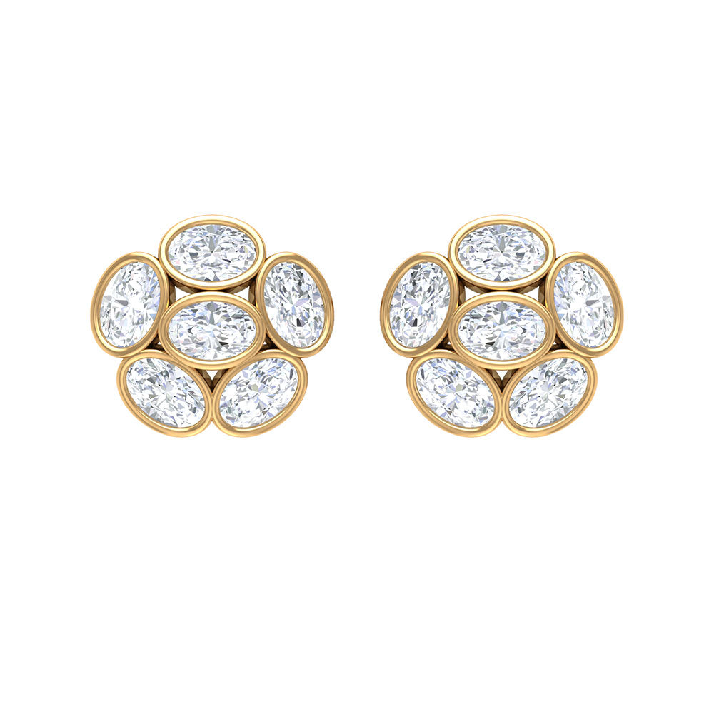 Oval Shaped Diamond Cluster Stud Earrings Diamond - ( HI-SI ) - Color and Clarity - Rosec Jewels