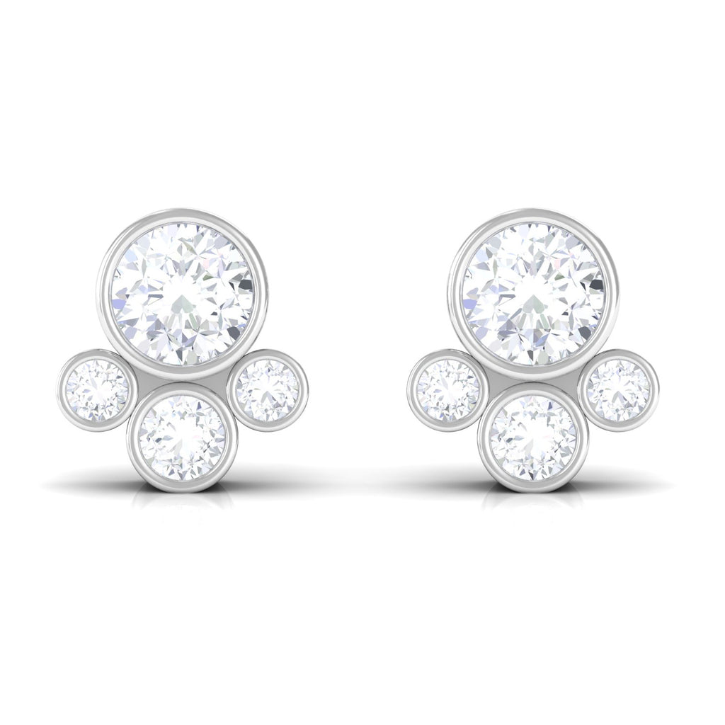 1/2 CT Contemporary Diamond Bezel Cluster Stud Earrings Diamond - ( HI-SI ) - Color and Clarity - Rosec Jewels
