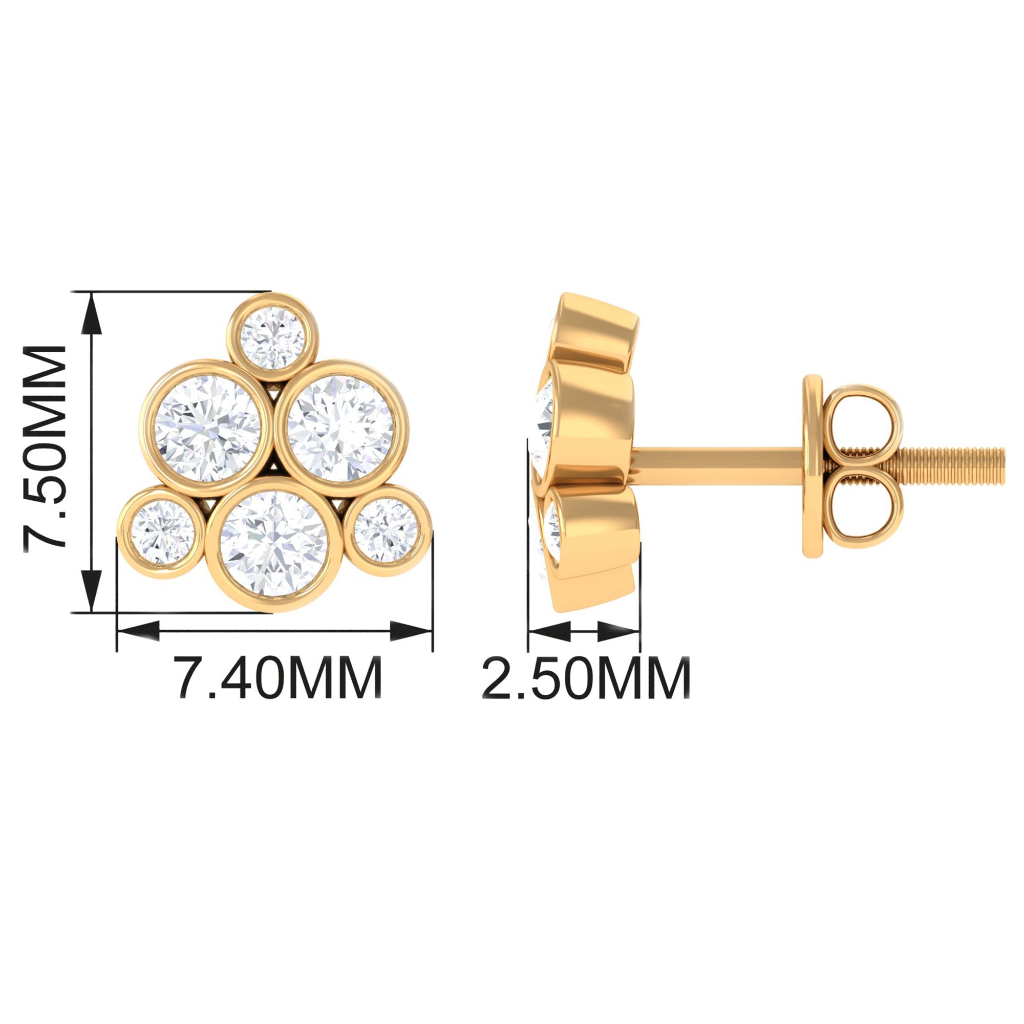 1/2 CT Bezel Set Diamond Cluster Stud Earrings Diamond - ( HI-SI ) - Color and Clarity - Rosec Jewels