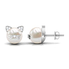 15 CT Freshwater Pearl and Diamond Kitten Stud Earrings Freshwater Pearl - ( AAA ) - Quality - Rosec Jewels