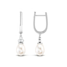 Freshwater Pearl Teardrop Latch Back Earrings with Diamond Freshwater Pearl - ( AAA ) - Quality - Rosec Jewels