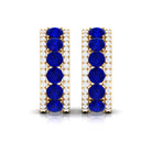2 CT Created Blue Sapphire and Diamond J Hoop Earrings Lab Created Blue Sapphire - ( AAAA ) - Quality - Rosec Jewels