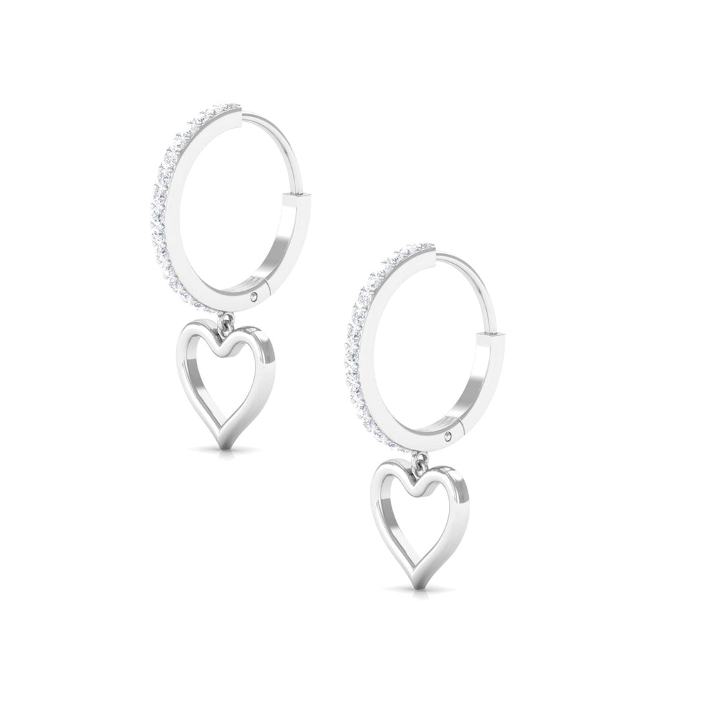 Real Diamond Heart Shape Hoop Drop Earrings in Gold Diamond - ( HI-SI ) - Color and Clarity - Rosec Jewels