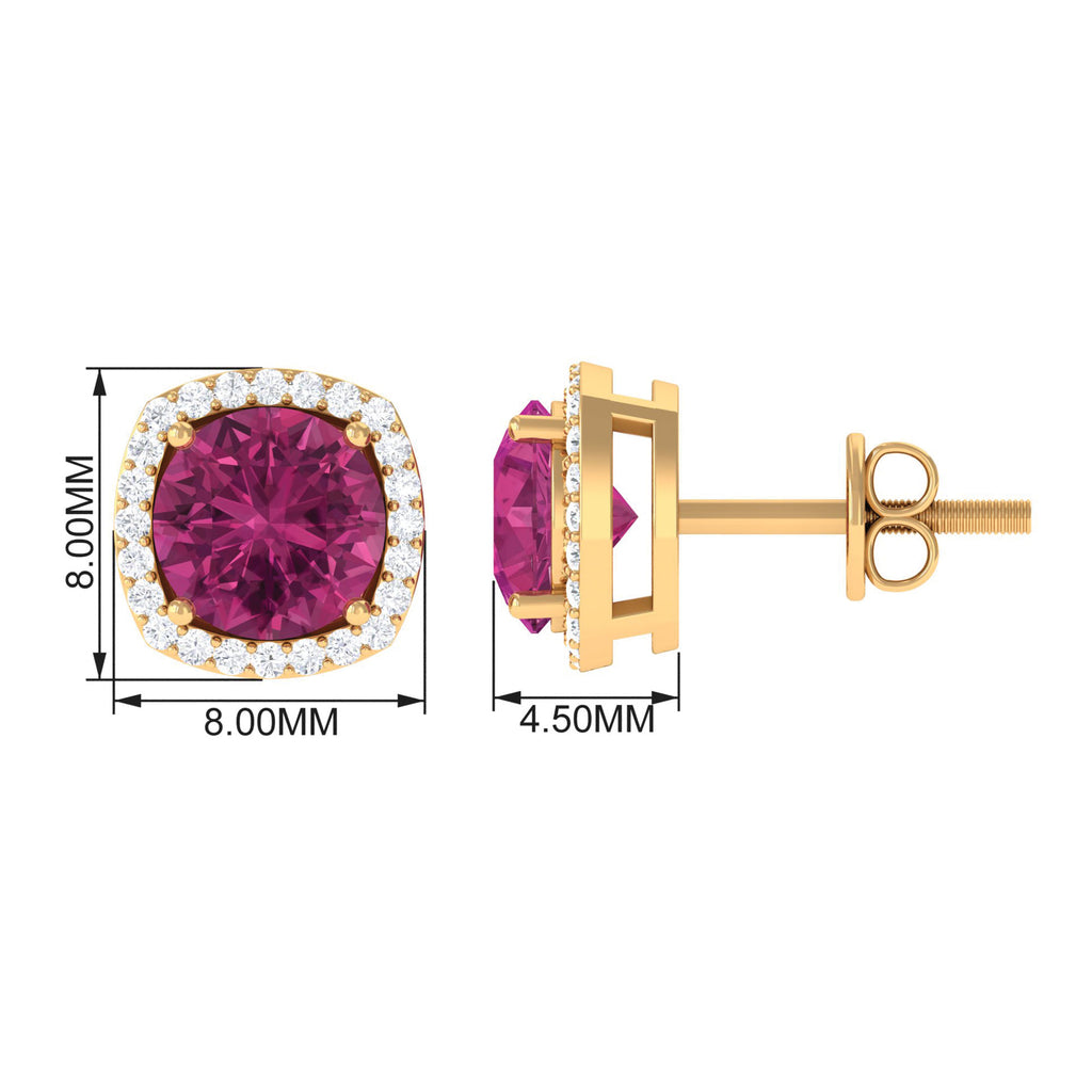 1.75 CT Pink Tourmaline Stud Earrings with Diamond Halo Pink Tourmaline - ( AAA ) - Quality - Rosec Jewels