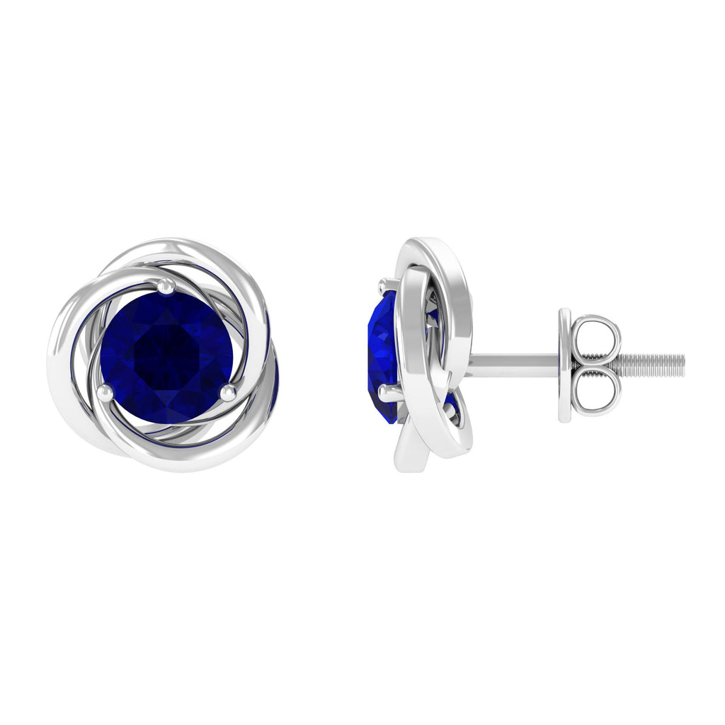 Natural Blue Sapphire Solitaire Swirl Stud Earrings Blue Sapphire - ( AAA ) - Quality - Rosec Jewels