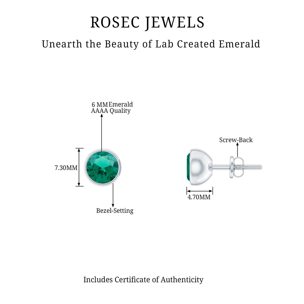 1.5 CT Bezel Set Created Emerald Solitaire Stud Earring Lab Created Emerald - ( AAAA ) - Quality - Rosec Jewels