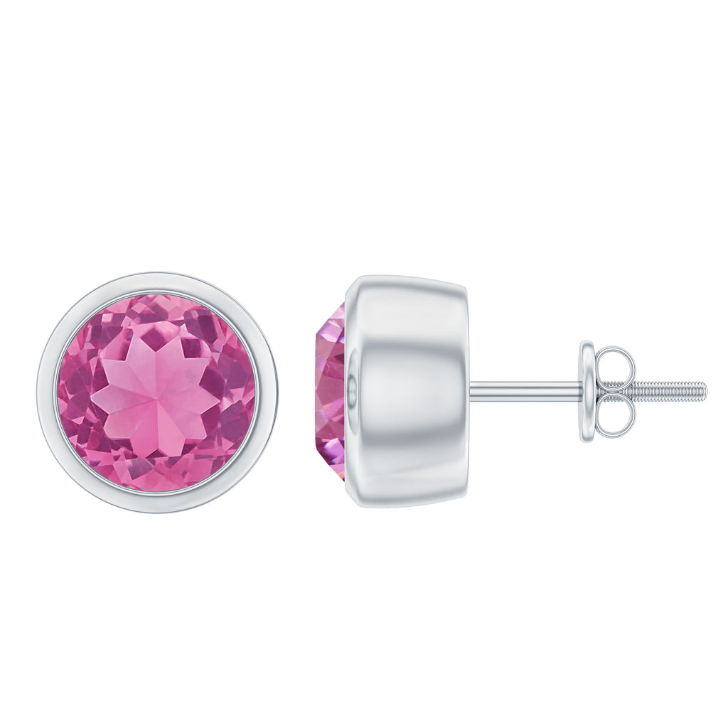 1.5 CT Round Pink Tourmaline Solitaire Stud Earrings in Bezel Setting Pink Tourmaline - ( AAA ) - Quality - Rosec Jewels