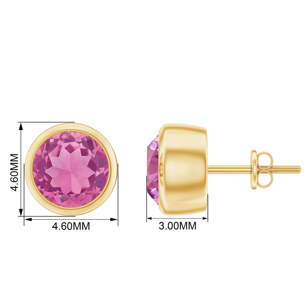 1.5 CT Round Pink Tourmaline Solitaire Stud Earrings in Bezel Setting Pink Tourmaline - ( AAA ) - Quality - Rosec Jewels