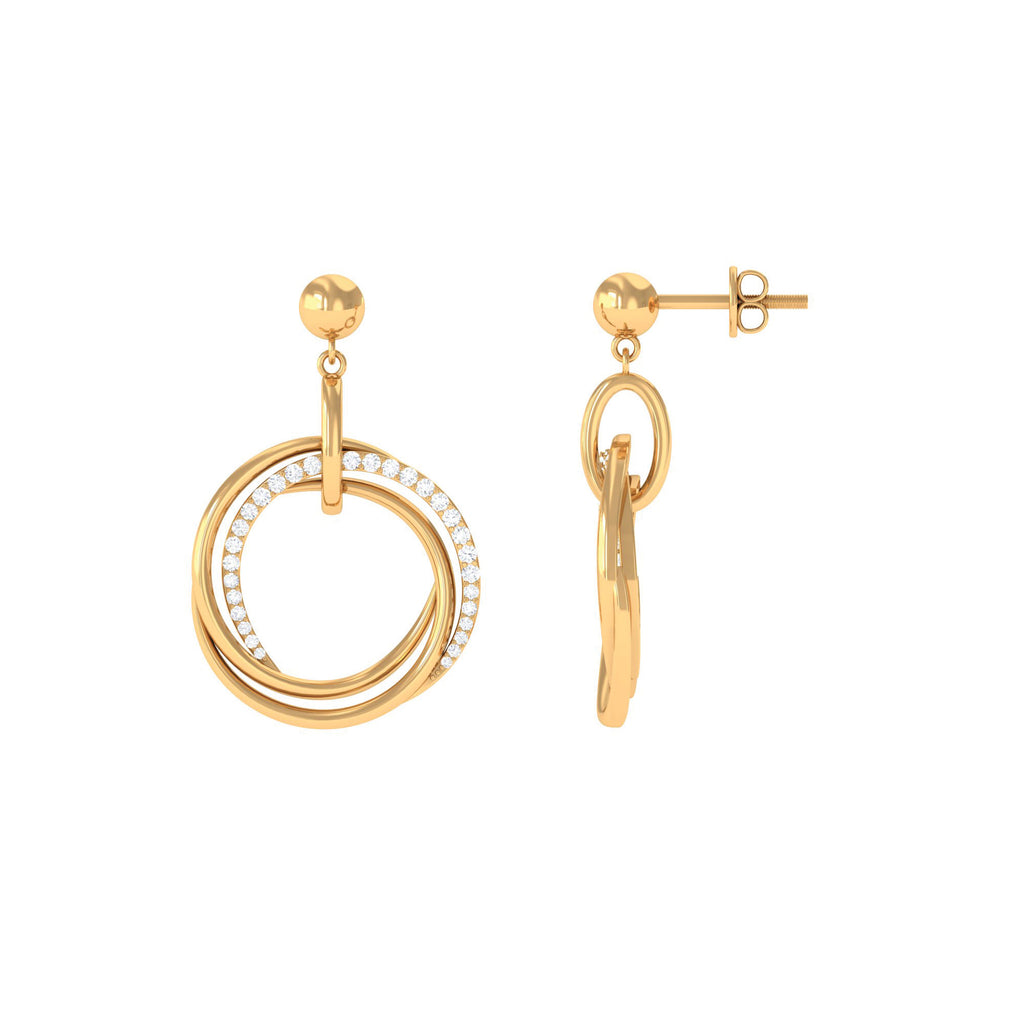 Simple Gold Diamond Drop Earring with Screw Back Closure Diamond - ( HI-SI ) - Color and Clarity - Rosec Jewels