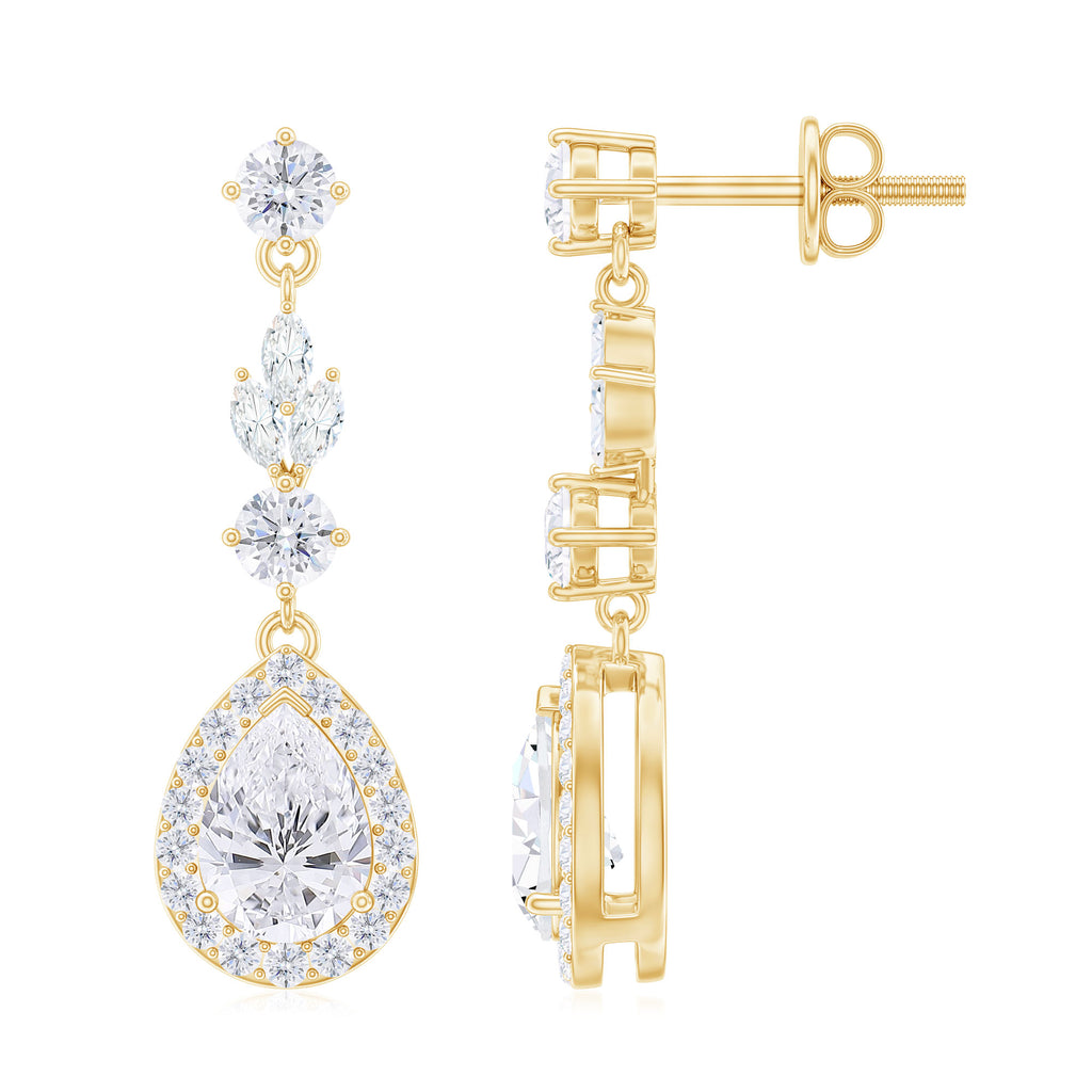 2 CT Classic Moissanite Bridal Dangle Earrings in Gold Moissanite - ( D-VS1 ) - Color and Clarity - Rosec Jewels
