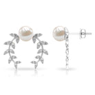 2.75 CT Freshwater Pearl Stud Earrings with Gold Leaf Motifs Freshwater Pearl - ( AAA ) - Quality - Rosec Jewels
