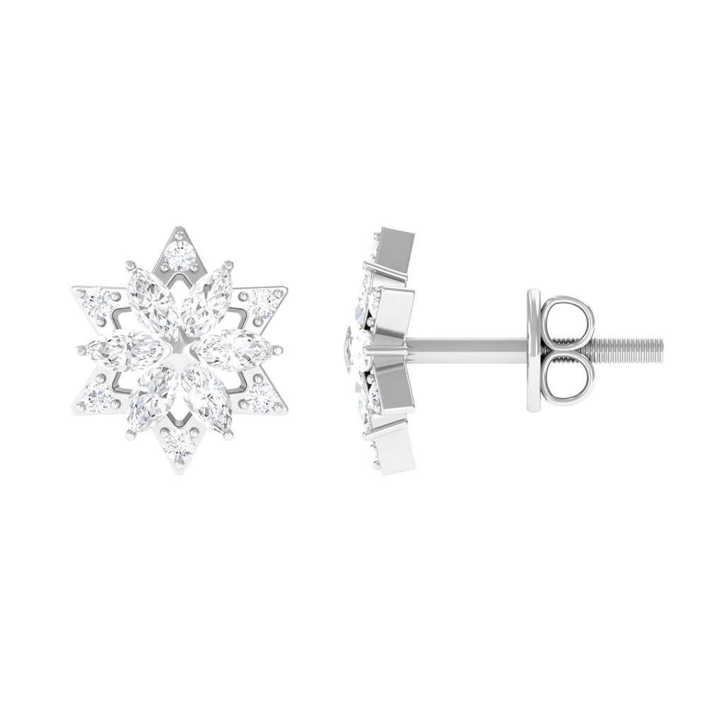 Flower Stud Earrings with Marquise and Round Diamond