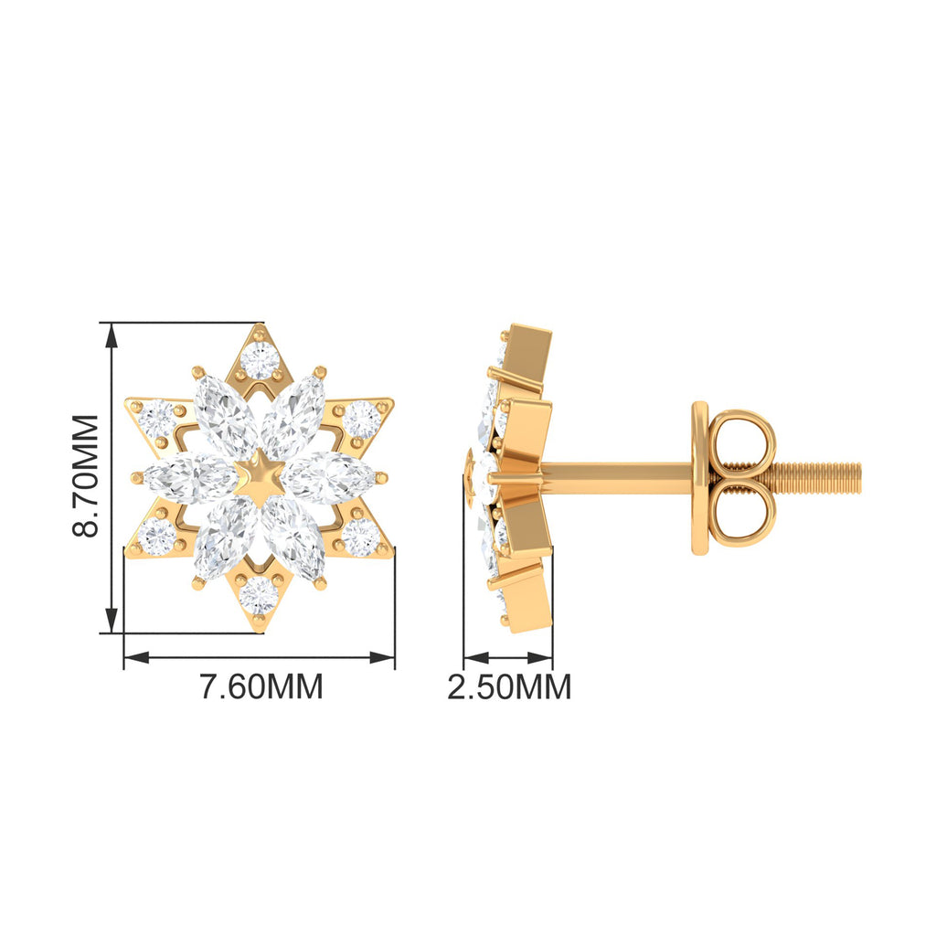 Flower Stud Earrings with Marquise and Round Diamond