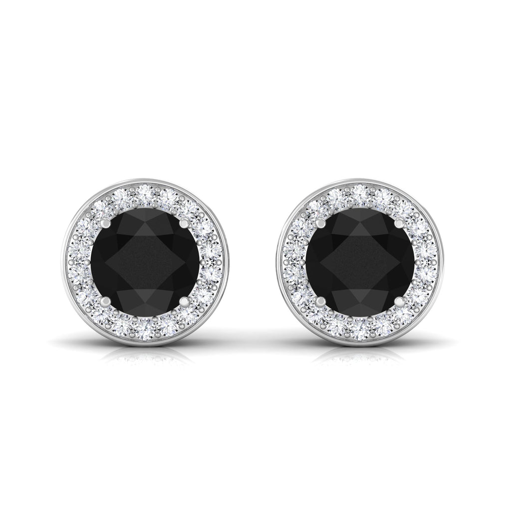 2 CT Classic Black Onyx and Diamond Halo Stud Earrings Black Onyx - ( AAA ) - Quality - Rosec Jewels