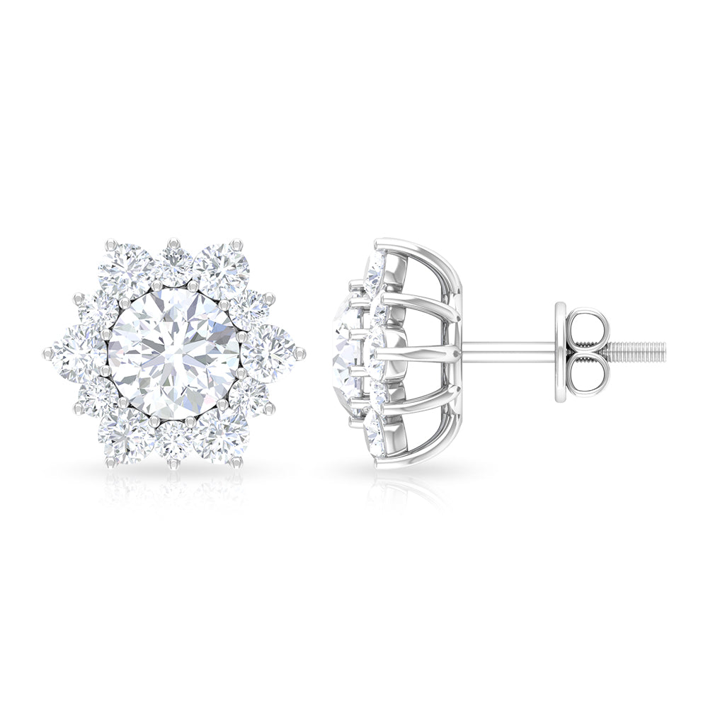 2.50 CT Halo Stud Earrings with Moissanite Moissanite - ( D-VS1 ) - Color and Clarity - Rosec Jewels