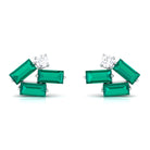 3/4 CT Modern Stud Earrings with Baguette Shape Emerald and Moissanite Emerald - ( AAA ) - Quality - Rosec Jewels