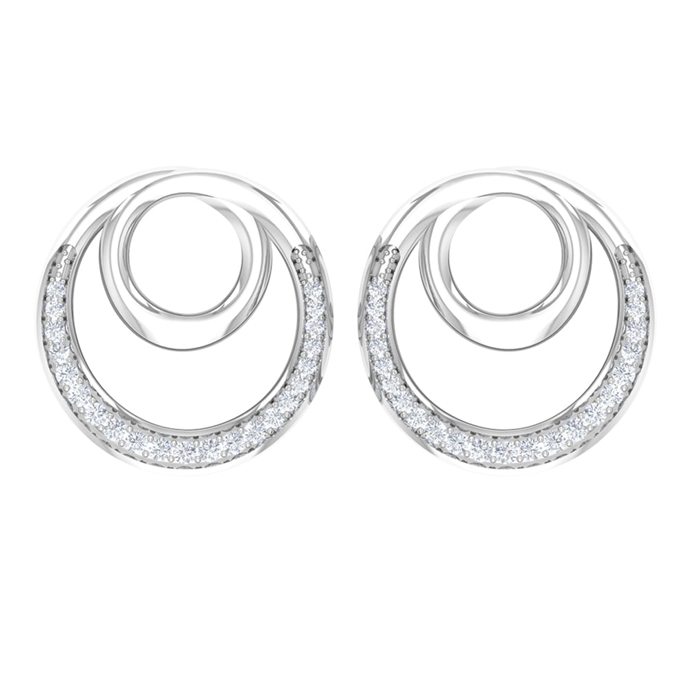 Open Circle Stud Earrings with Diamonds Diamond - ( HI-SI ) - Color and Clarity - Rosec Jewels