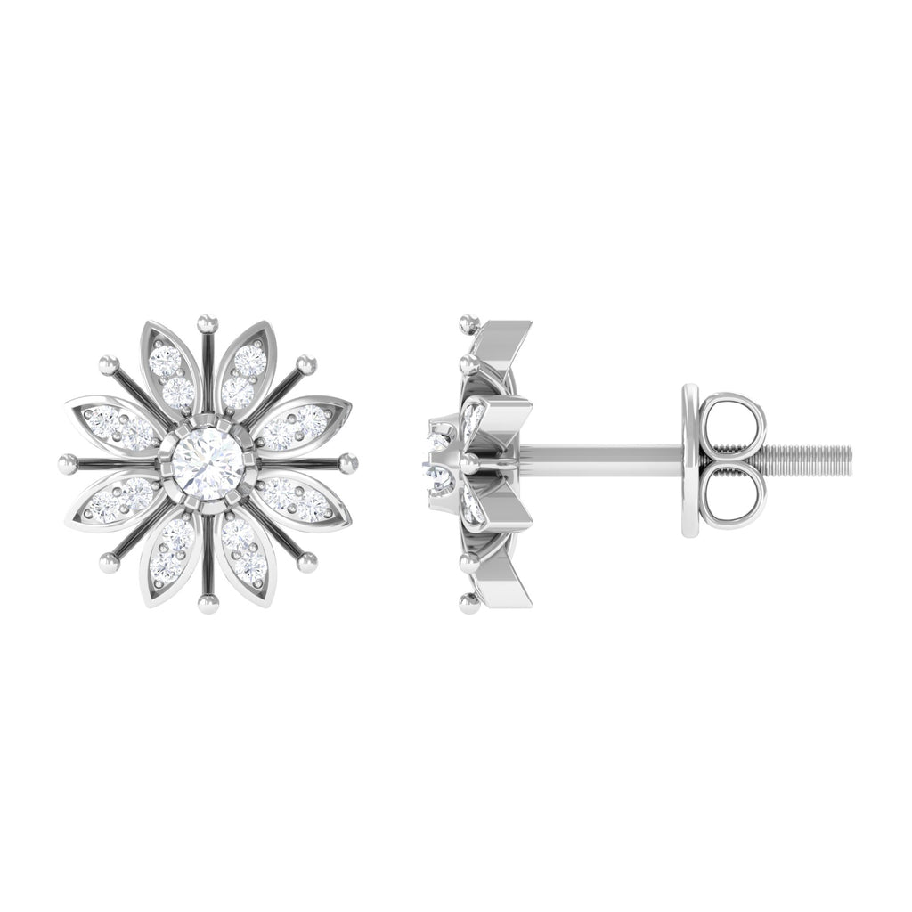 1/4 CT Real Diamond Flower Two Tone Gold Stud Earrings Diamond - ( HI-SI ) - Color and Clarity - Rosec Jewels
