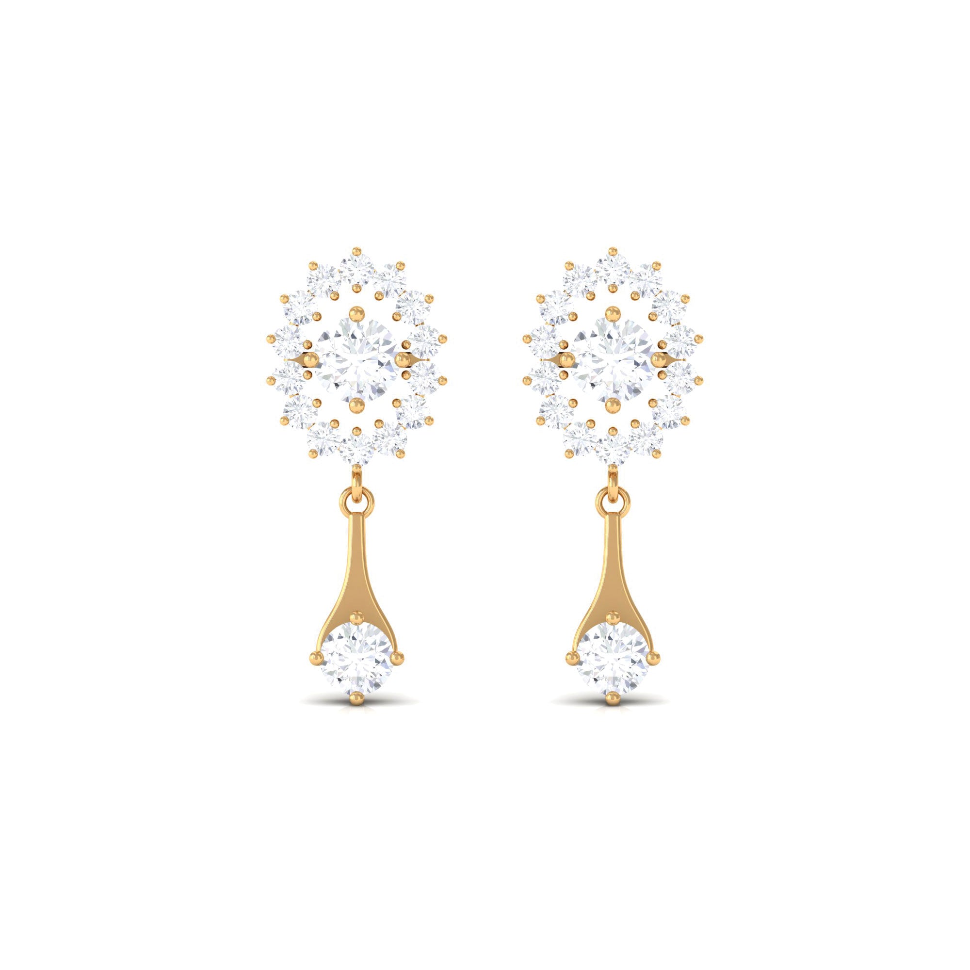 1 CT Certified Diamond Gold Drop Dangle Earrings Diamond - ( HI-SI ) - Color and Clarity - Rosec Jewels