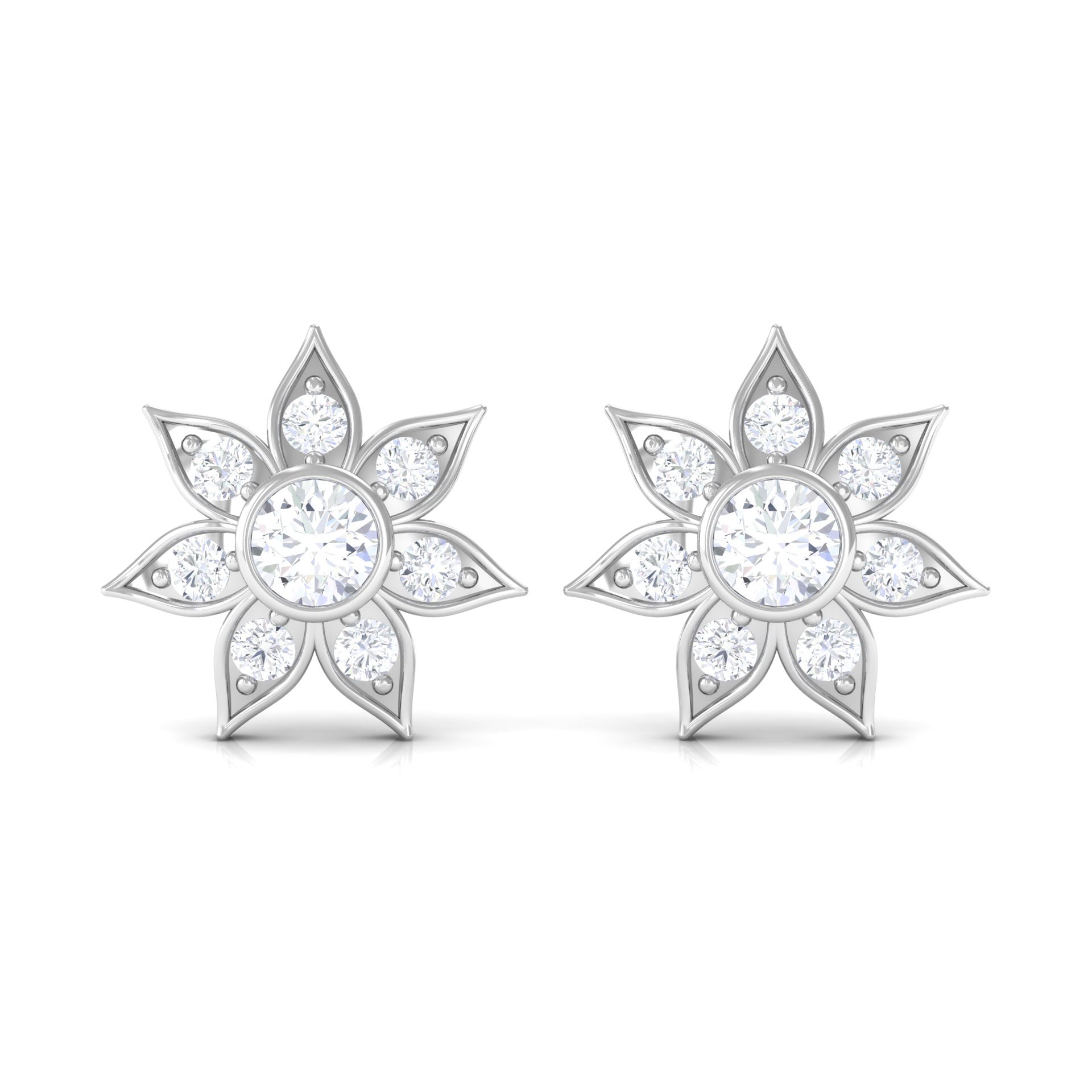 1/4 CT Diamond Flower Stud Earrings in Bezel Setting Diamond - ( HI-SI ) - Color and Clarity - Rosec Jewels