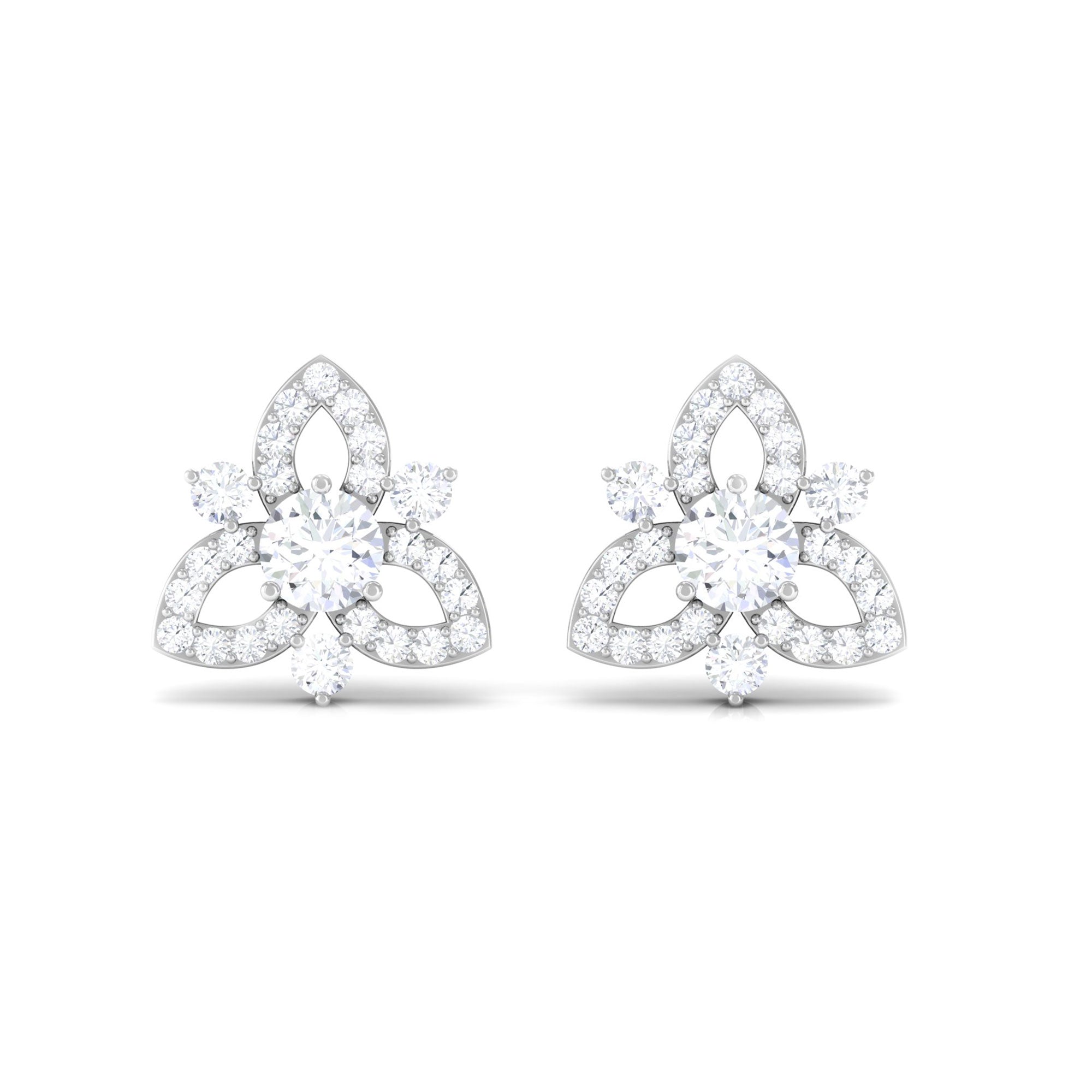 1/2 CT Natural Diamond Flower Stud Earrings in Gold Diamond - ( HI-SI ) - Color and Clarity - Rosec Jewels