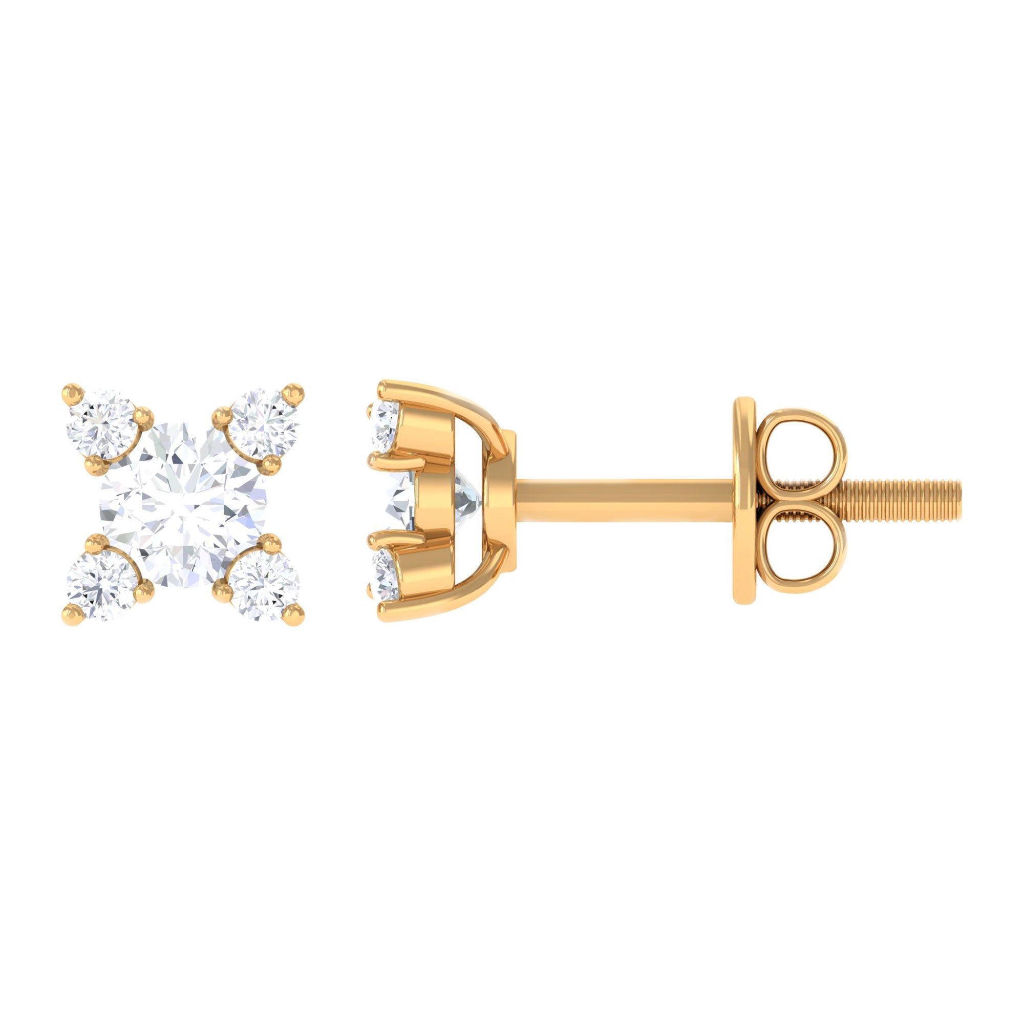 1/2 CT Real Diamond Gold Stud Earrings in Prong Setting Diamond - ( HI-SI ) - Color and Clarity - Rosec Jewels