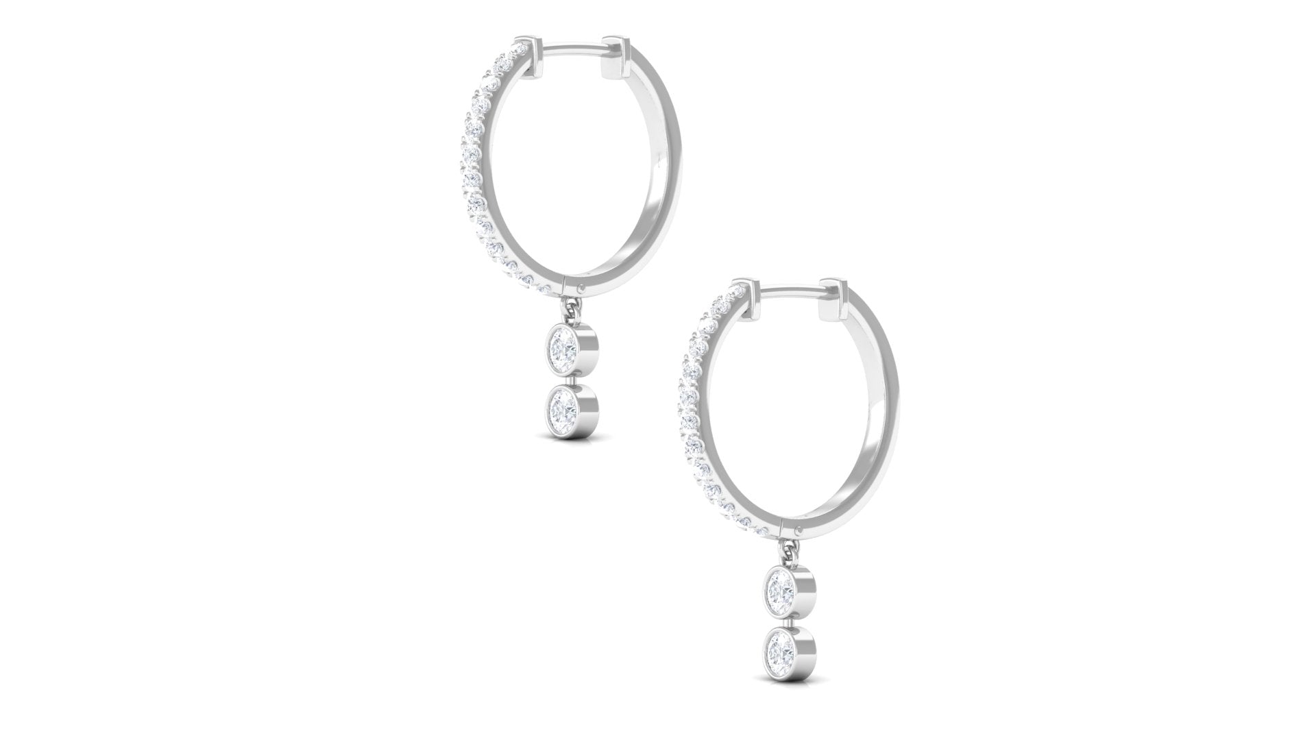1/2 CT Minimal Diamond Gold Hoop Drop Earrings in Bezel Setting Diamond - ( HI-SI ) - Color and Clarity - Rosec Jewels