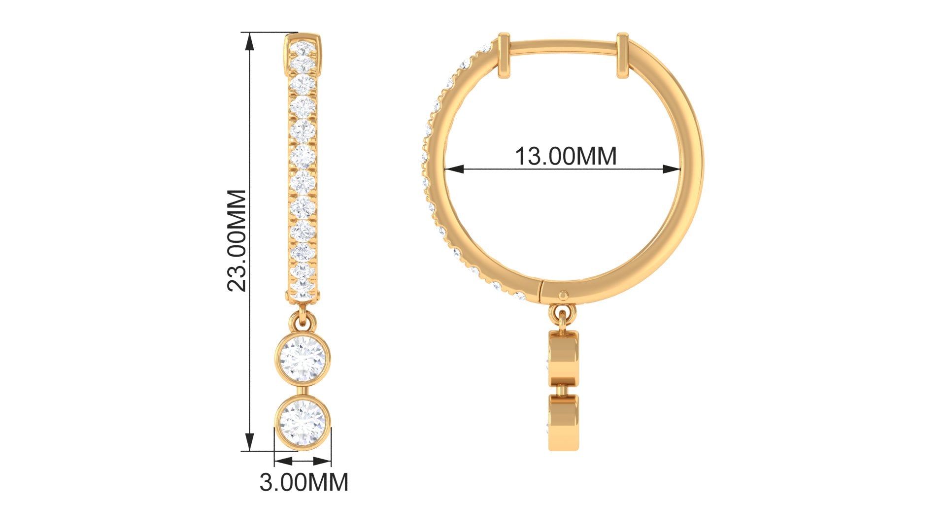 1/2 CT Minimal Diamond Gold Hoop Drop Earrings in Bezel Setting Diamond - ( HI-SI ) - Color and Clarity - Rosec Jewels