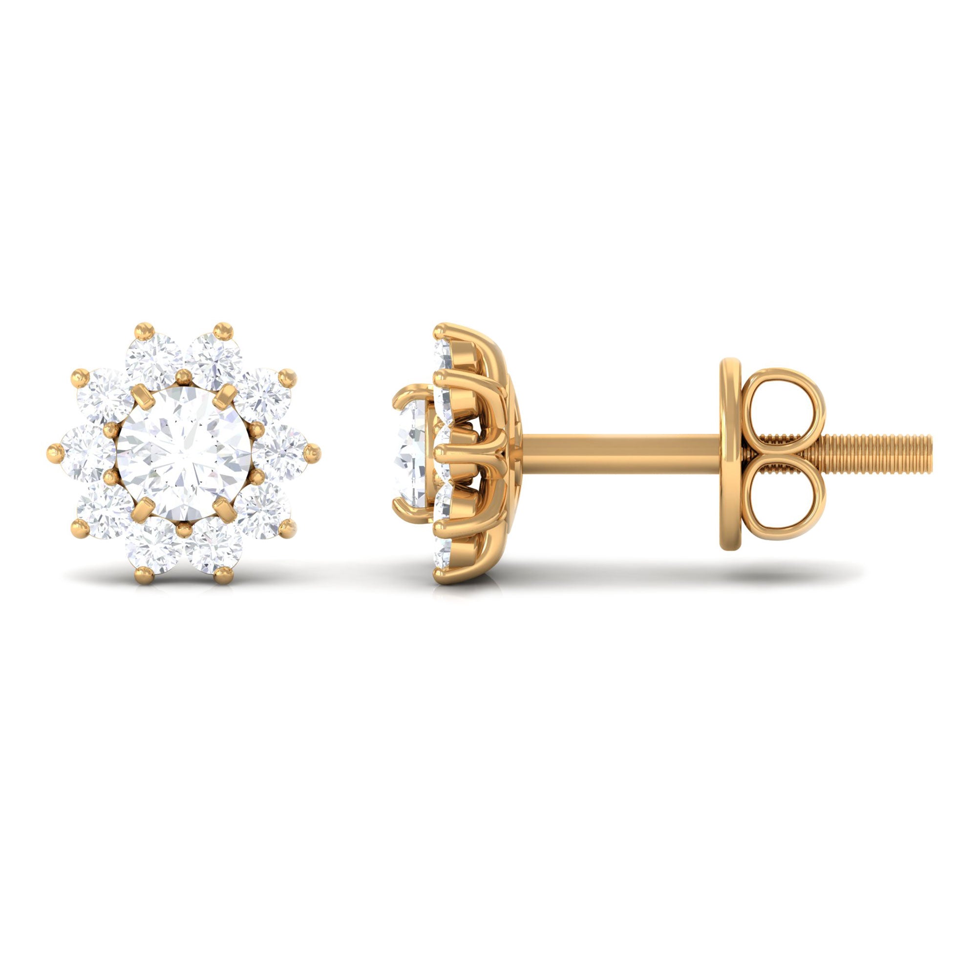 1/2 CT Natural Diamond Halo Stud Earrings in Gold Diamond - ( HI-SI ) - Color and Clarity - Rosec Jewels